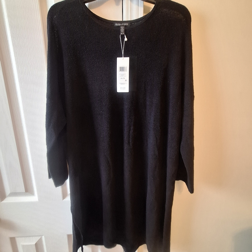 NWT Eileen Fisher Linen Black Women's Oversized Knit Sweater Tunic